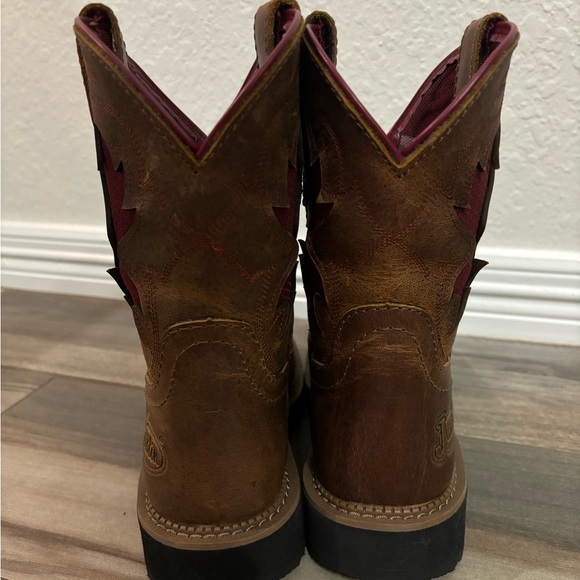 Justin Lathey Nano Composite Square Toe Work Boots Brown Red Women's Size 6 - Picture 4 of 12